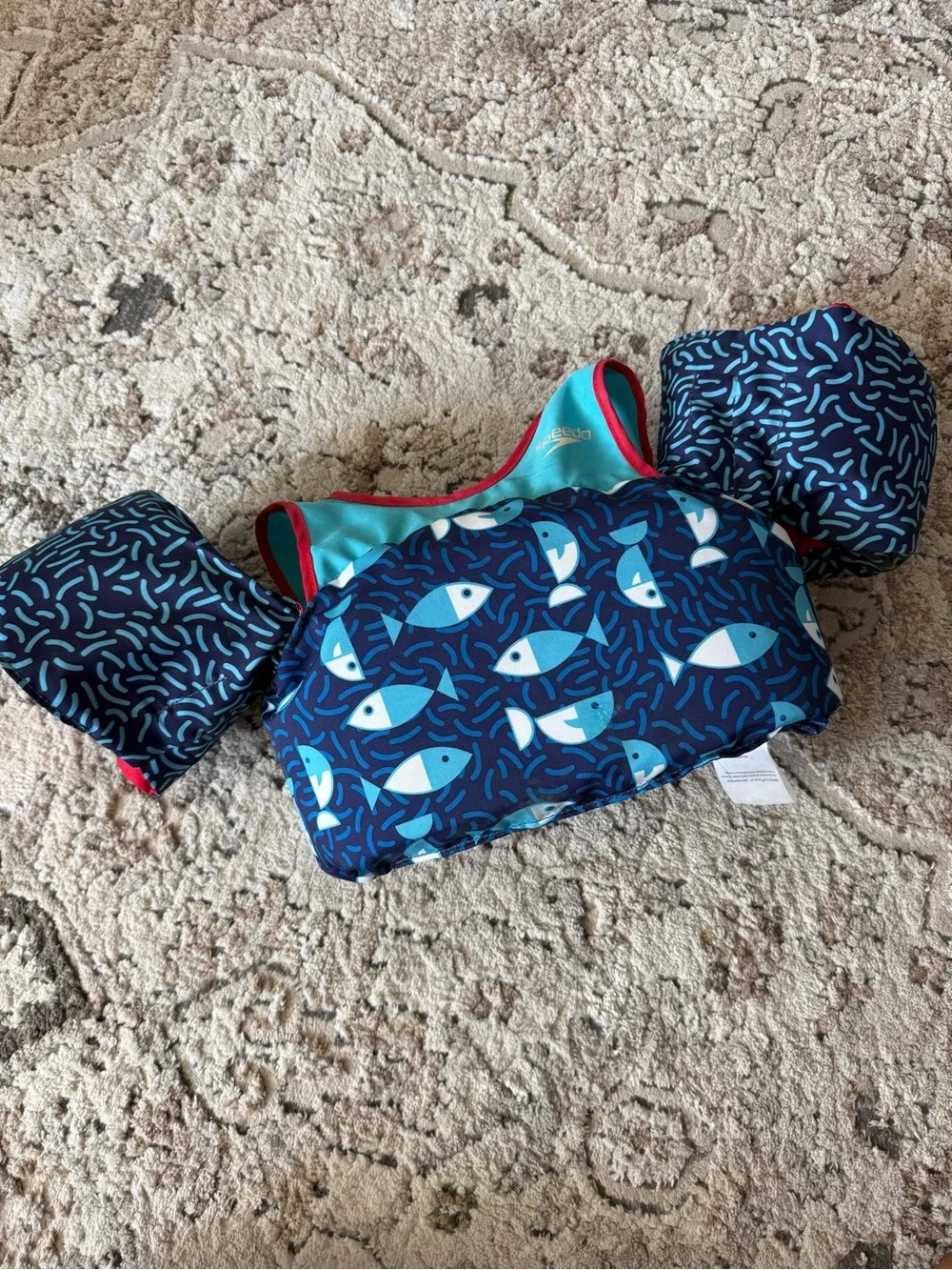 Speedo Navy and Aqua Fish Print Swim Vest with Arm Floaties